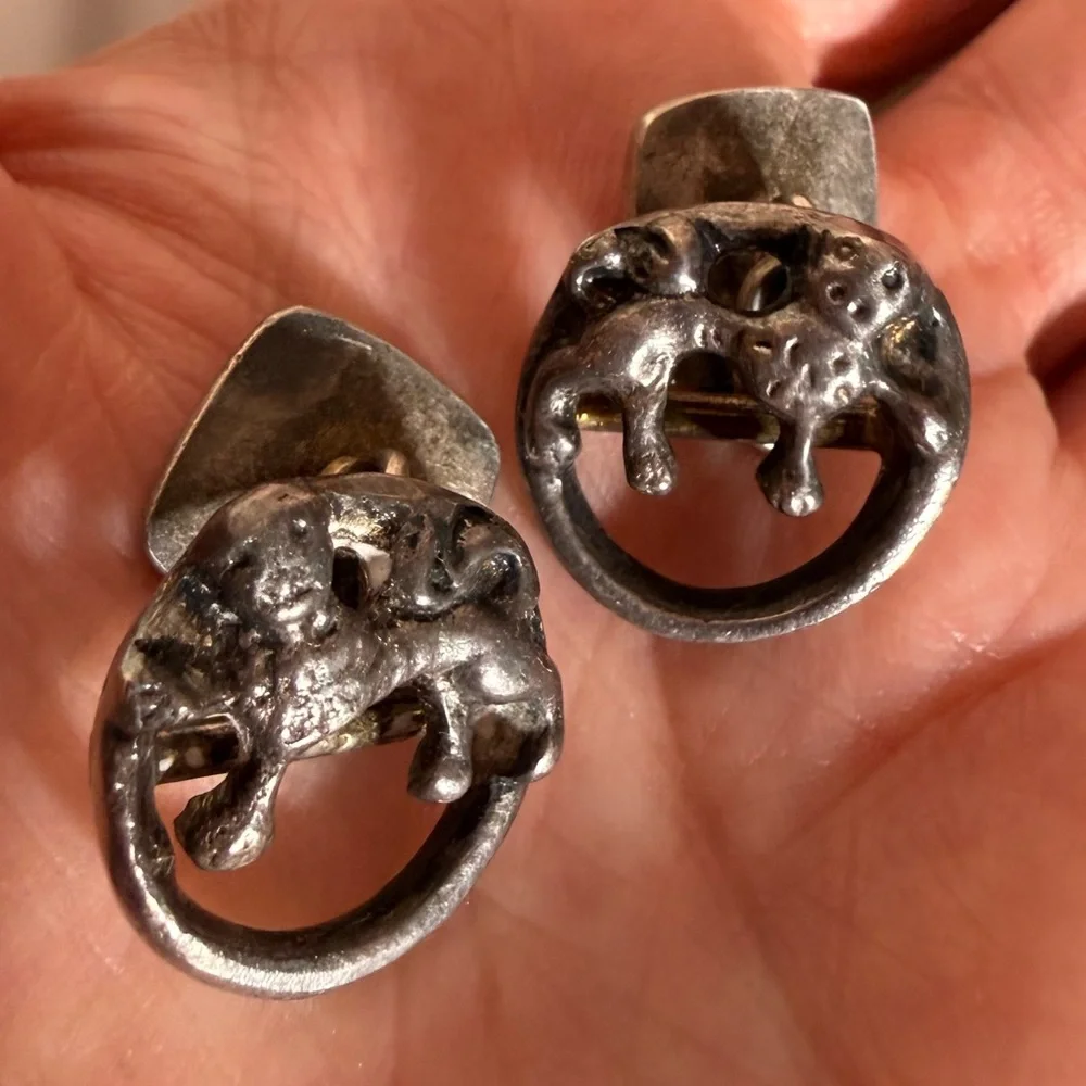 Modernist sterling silver Brutalist Abstract Animal Designer cufflinks